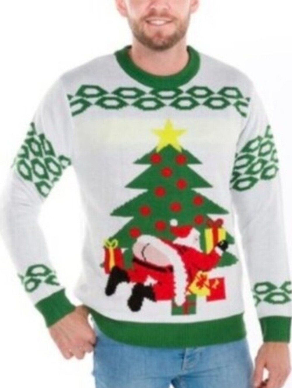FunQi Mooning Santa Ugly Christmas Sweater Funny Holiday Knit White Mens Small